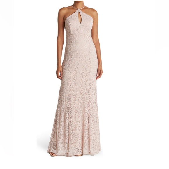 bebe Dresses & Skirts - Bebe Halter Neck- Back Lace Up- Trumpet Dress - 14